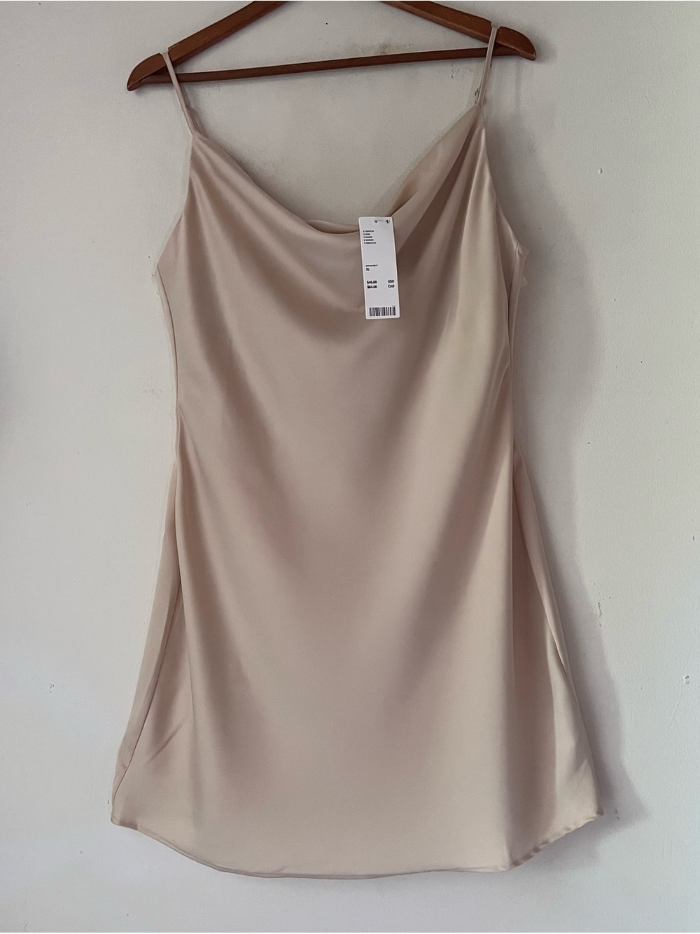 NWT Urban Outfitters UO Mallory Cowl Neck Satin Slip Mini Dress Cream Tan XL - Picture 3 of 11